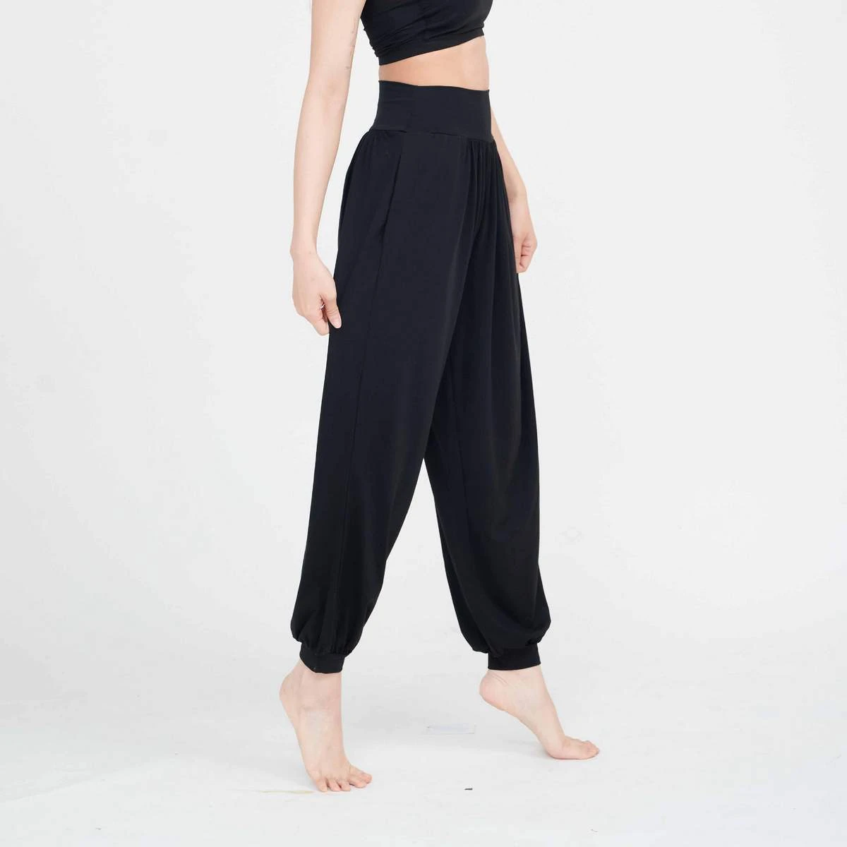 Happy yogi studio 高腰瑜珈束腳寬褲 黑色