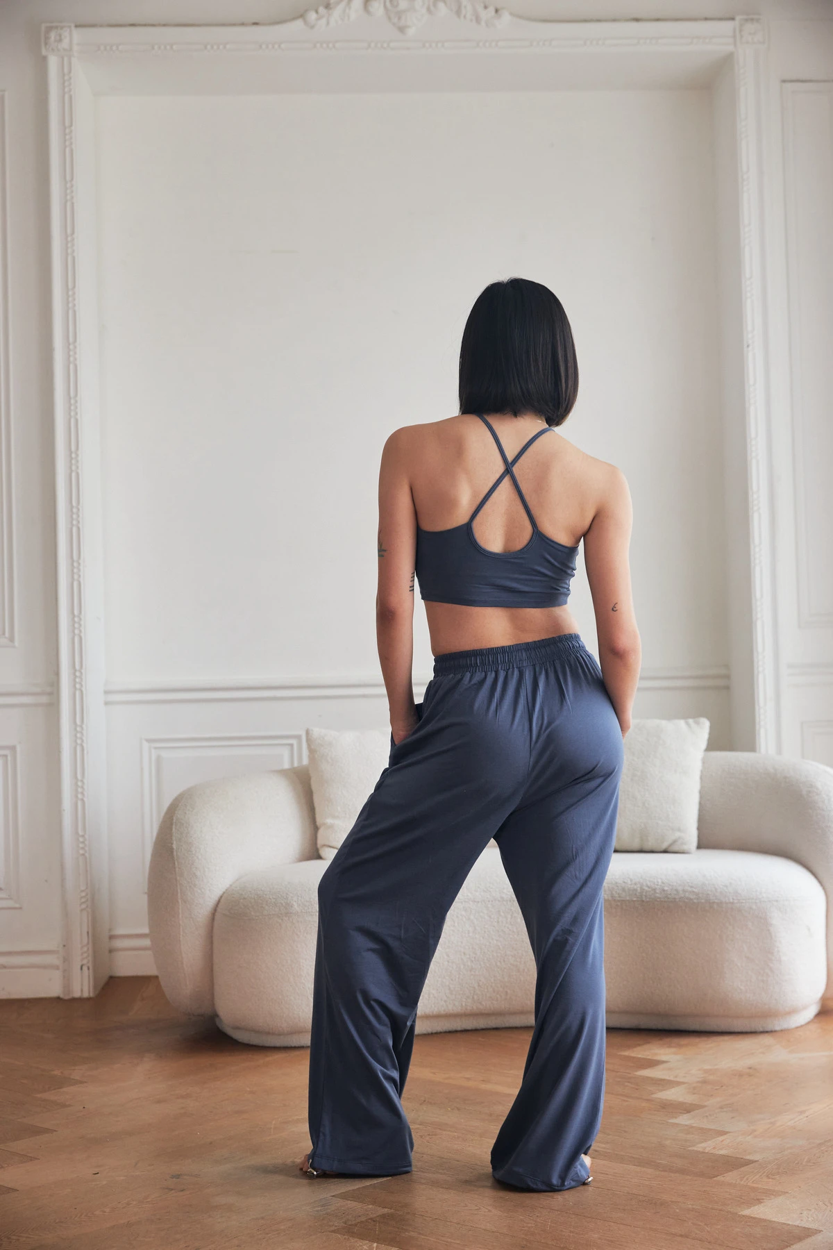 Happy yogi studio 瑜珈削肩款內衣 復古藍