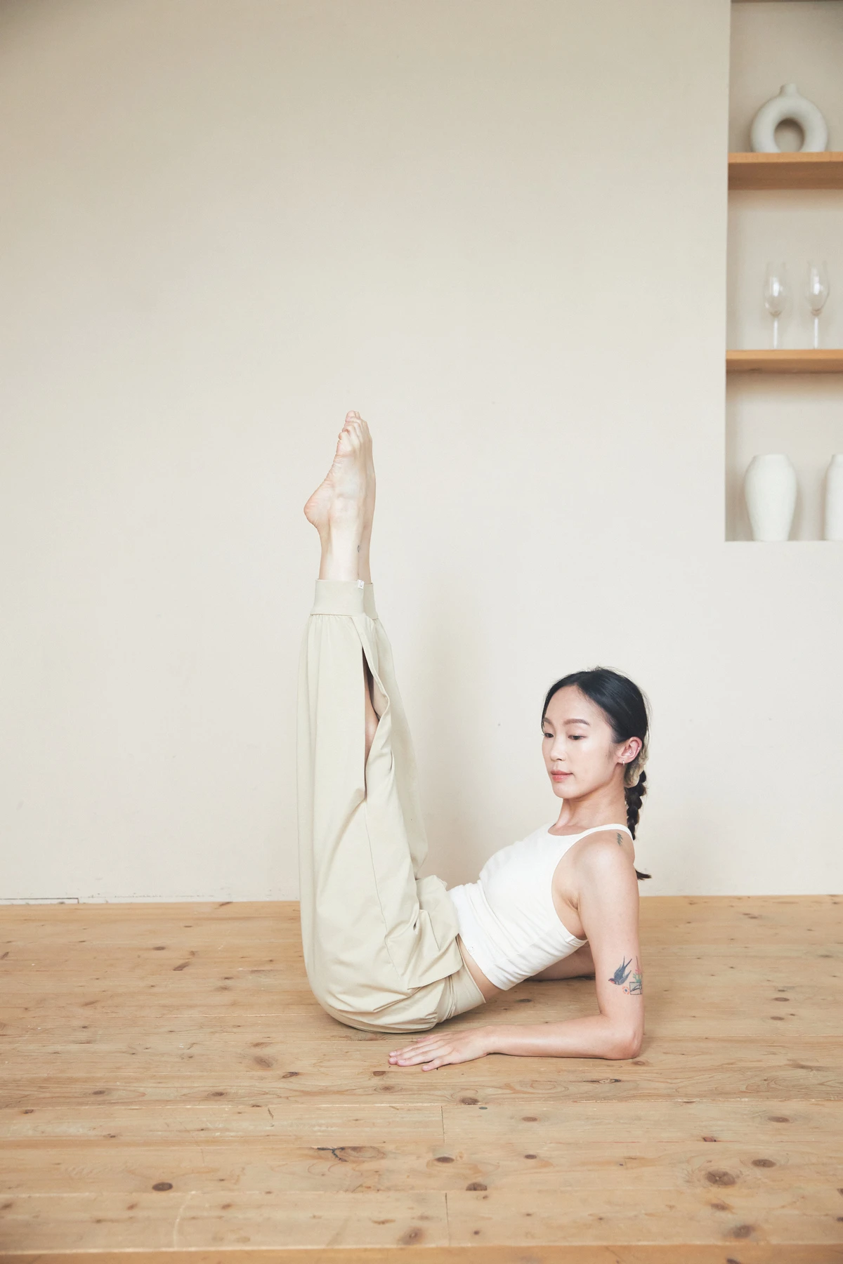Happy yogi studio 瑜珈側開岔束腳寬褲 奶茶