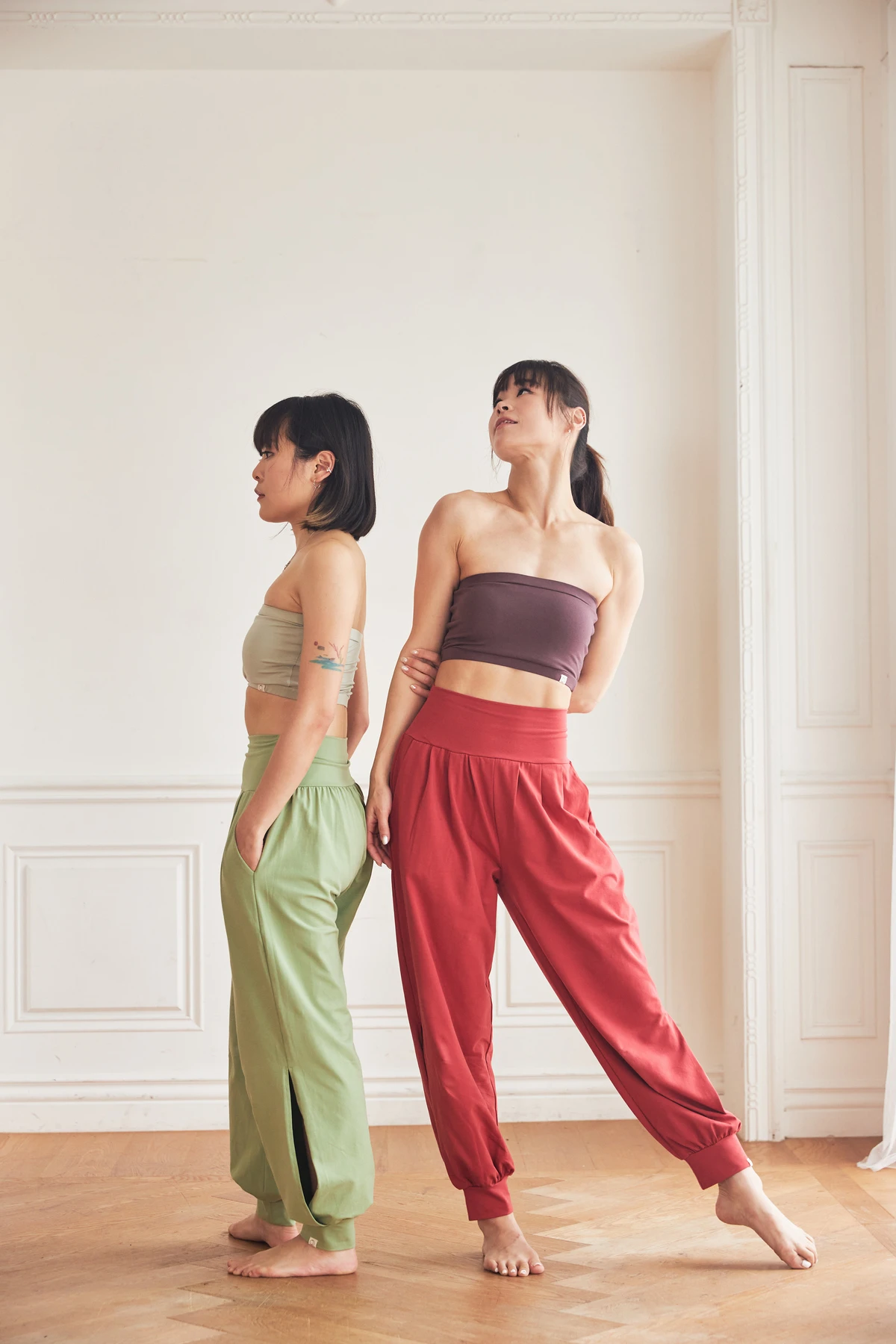 Happy yogi studio 瑜珈側開岔束腳寬褲 辣椒紅