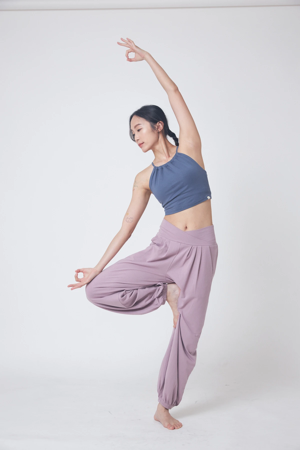 Happy yogi studio 瑜珈雙腰帶束腳寬褲 藕粉紫