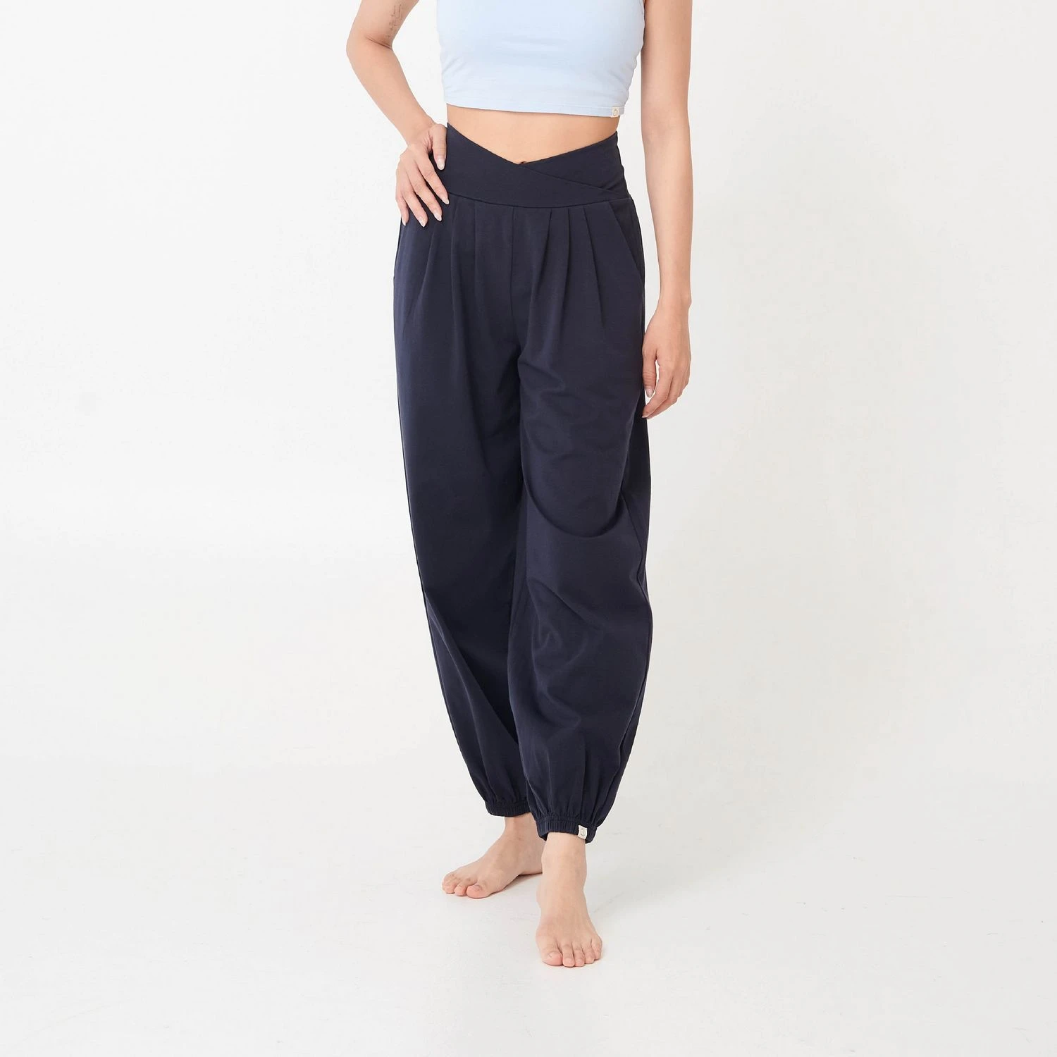 Happy yogi studio 瑜珈雙腰帶束腳寬褲 杜維埃藍