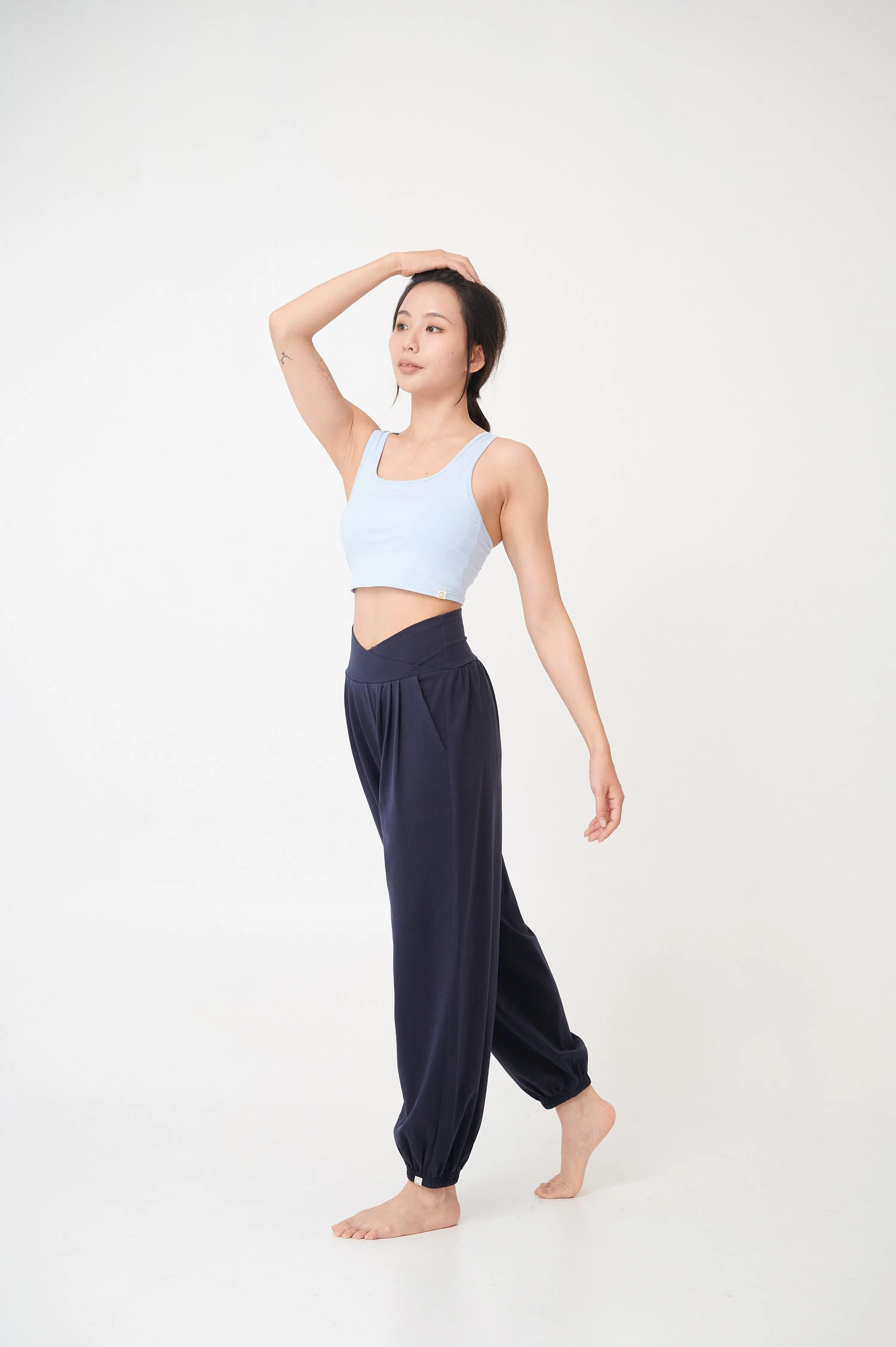 Happy yogi studio 瑜珈雙腰帶束腳寬褲 杜維埃藍