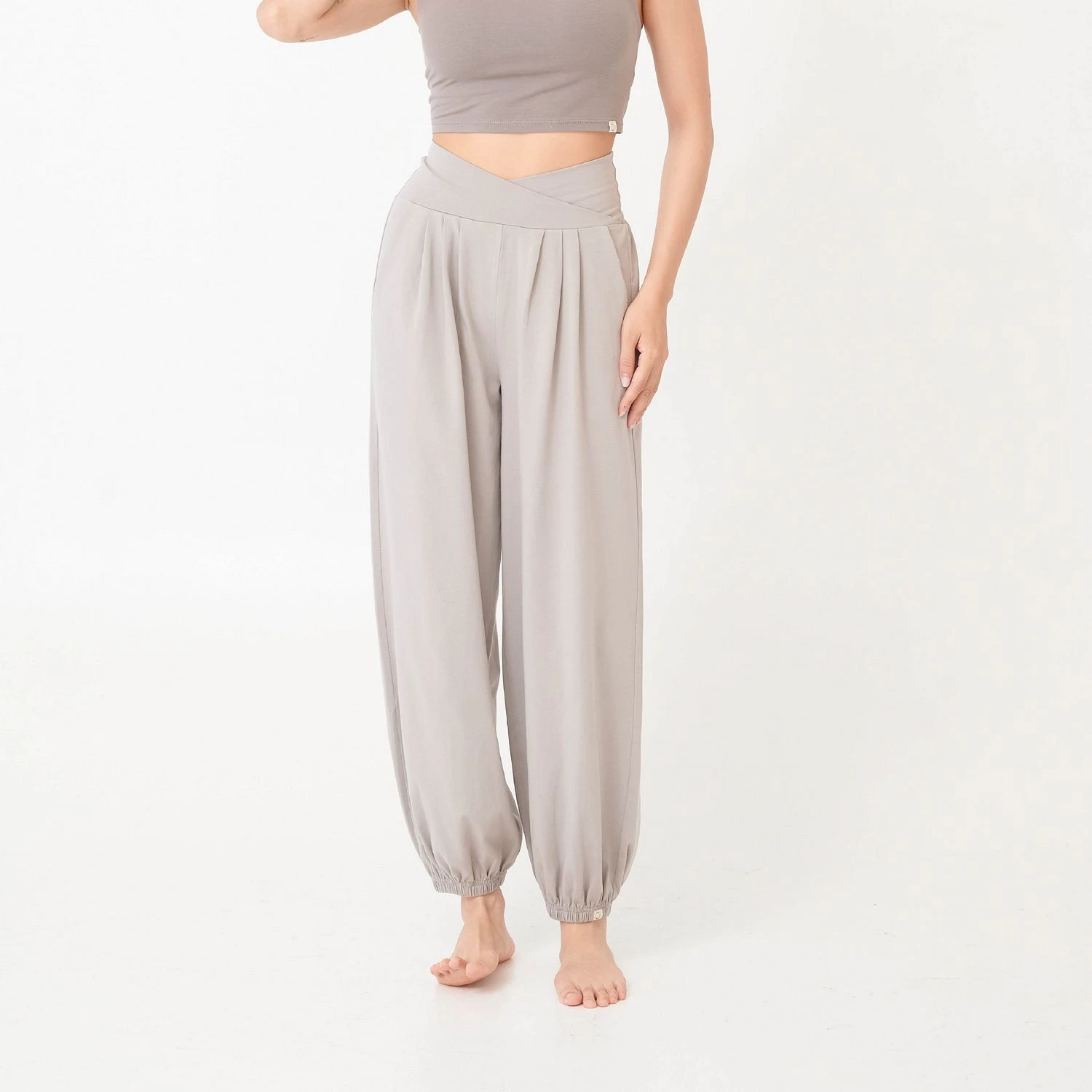 Happy yogi studio 瑜珈雙腰帶束腳寬褲 地下灰