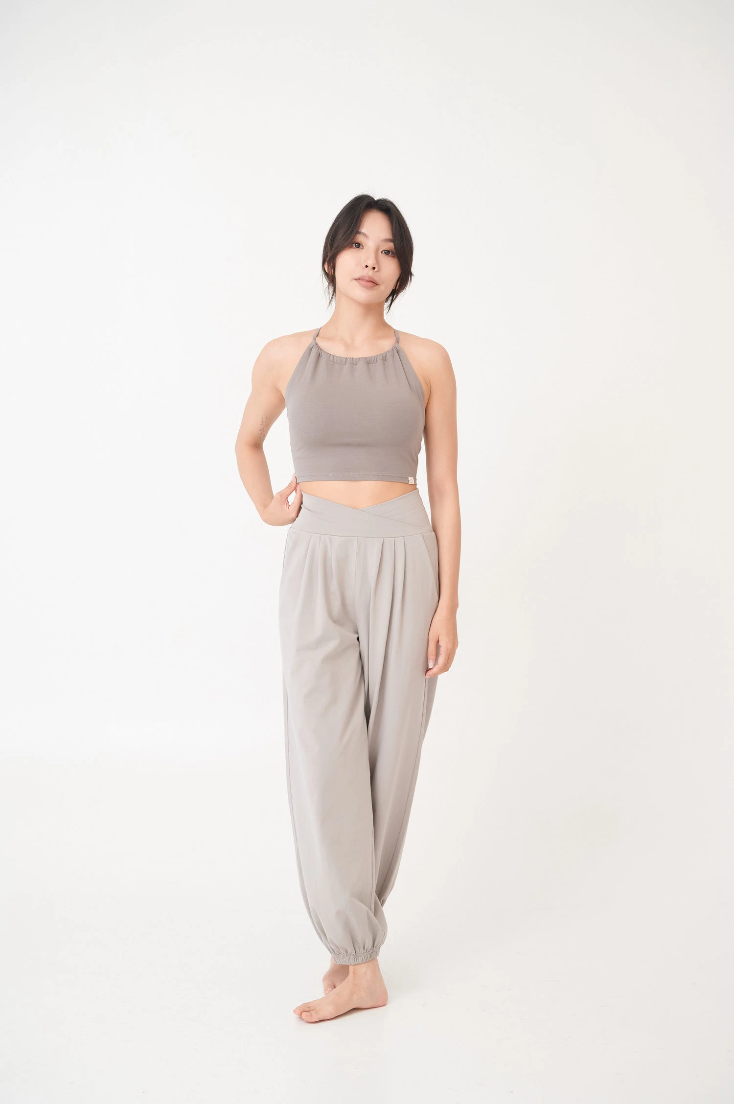 Happy yogi studio 瑜珈雙腰帶束腳寬褲 地下灰