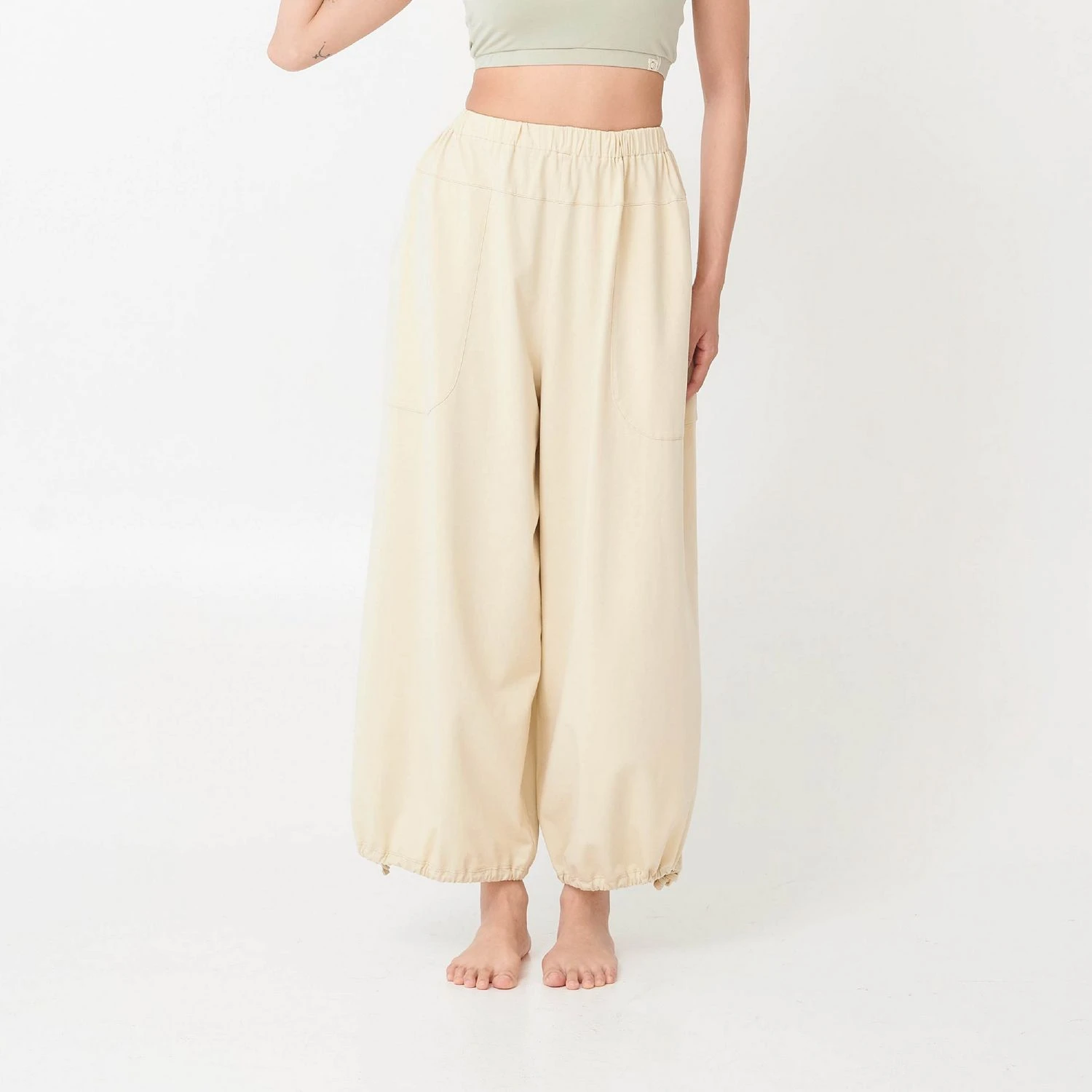 Happy yogi studio 瑜珈兩穿貼袋寬褲 生酪梨