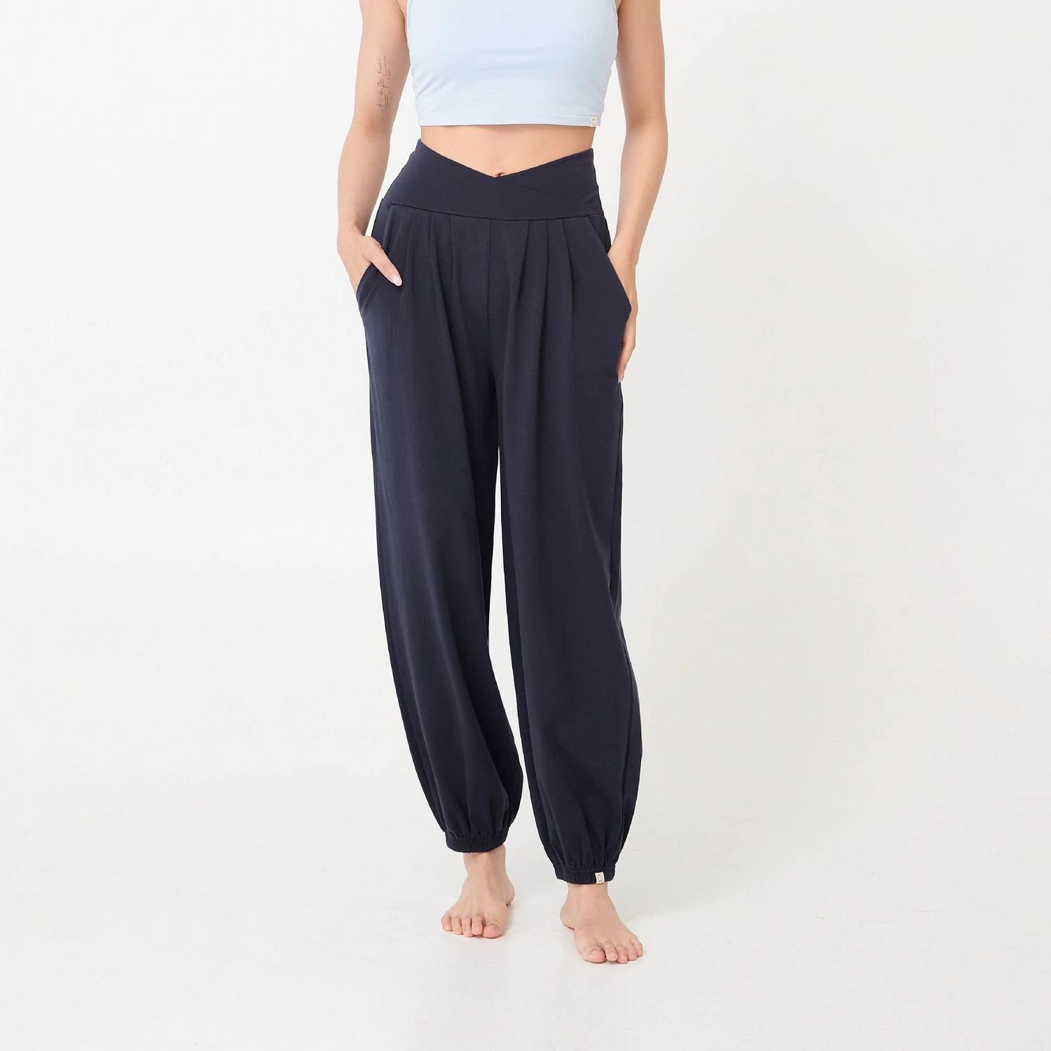 Happy yogi studio 瑜珈雙腰帶束腳寬褲 杜維埃藍