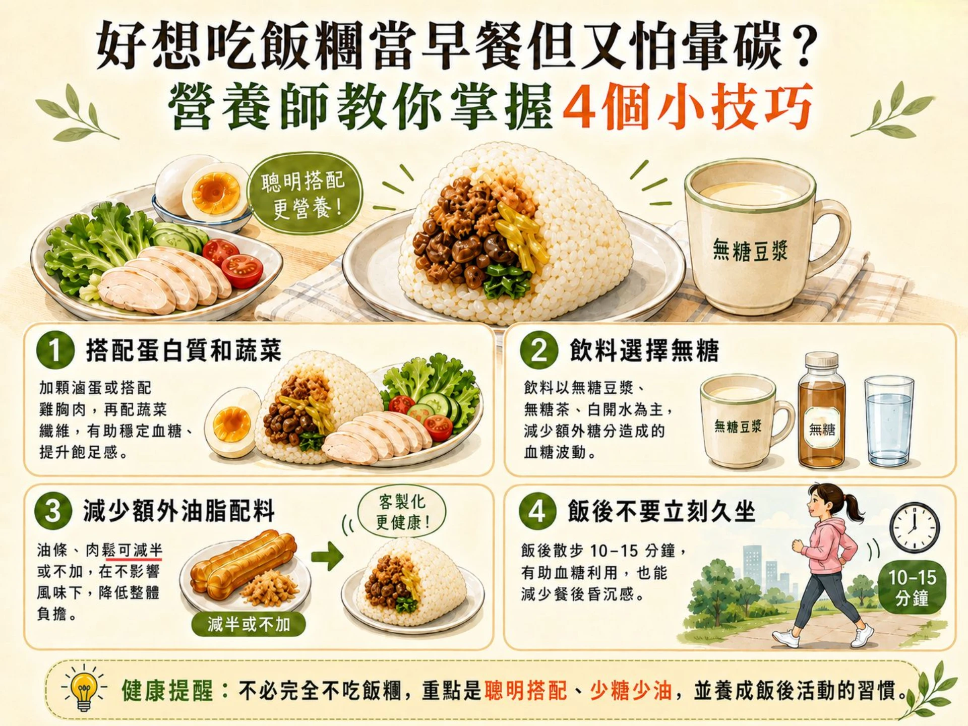 吃飯糰當早餐怕暈碳？營養師曝4技巧安心吃