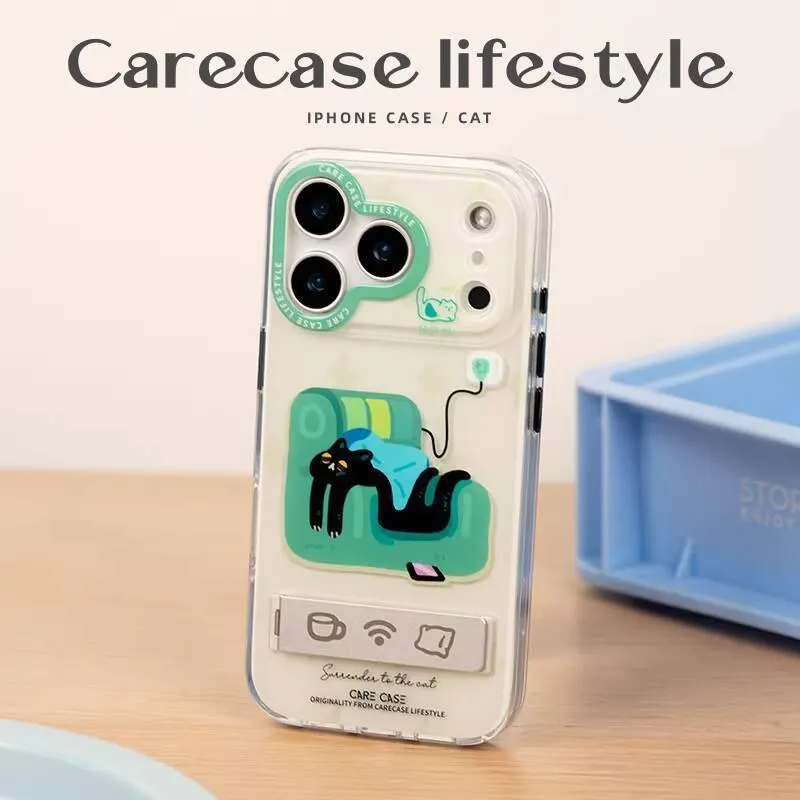 綠色沙發貓咪自帶支架 iPhone 手機殼