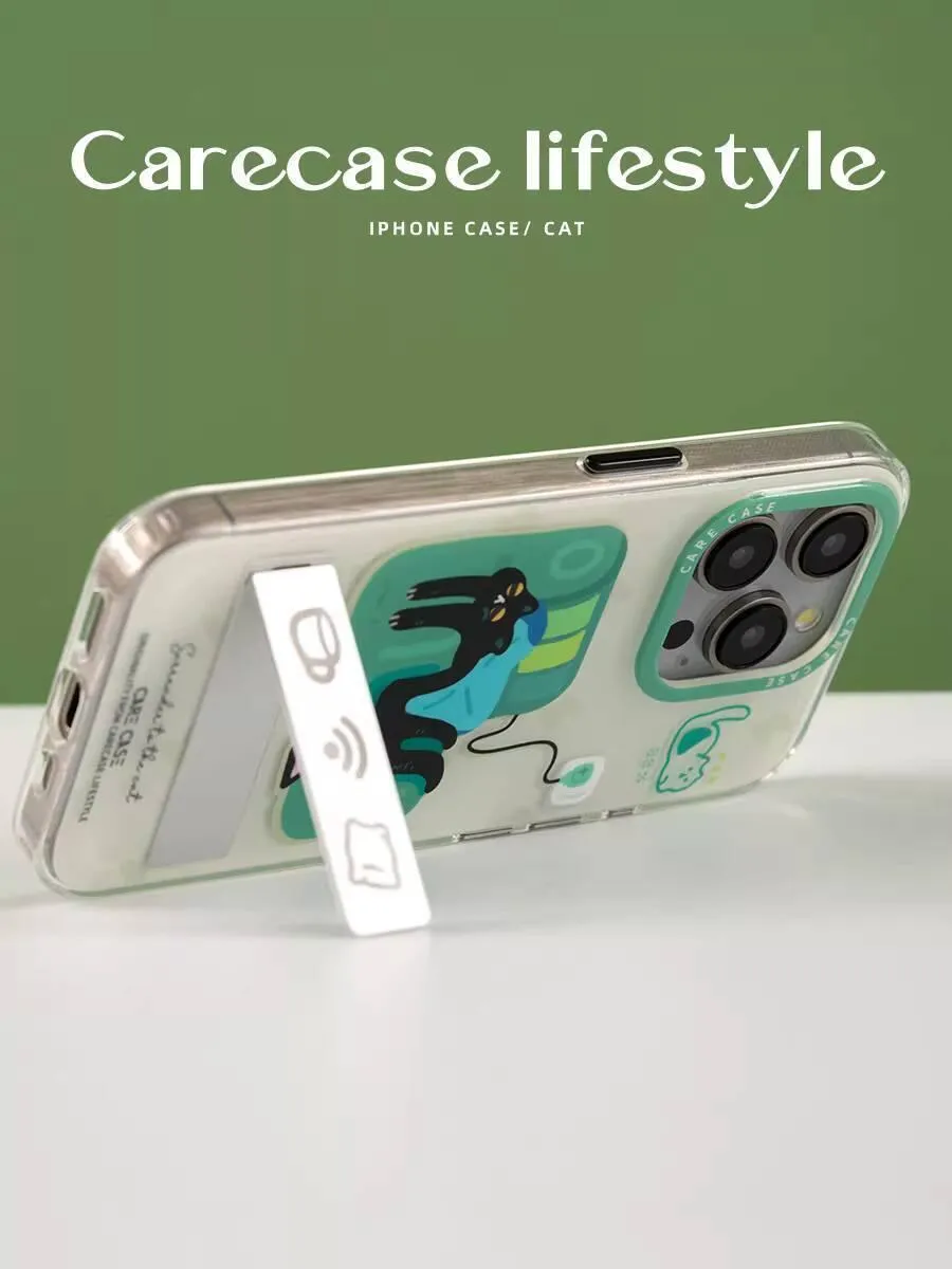 綠色沙發貓咪自帶支架 iPhone 手機殼
