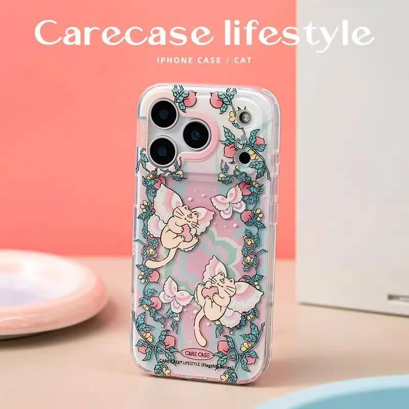 彩瓷貓咪蝴蝶 iPhone 手機殼