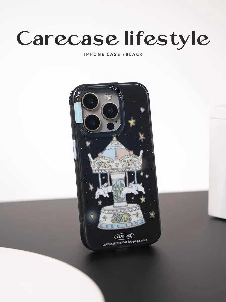 透黑彩點旋轉木馬 iPhone 手機殼