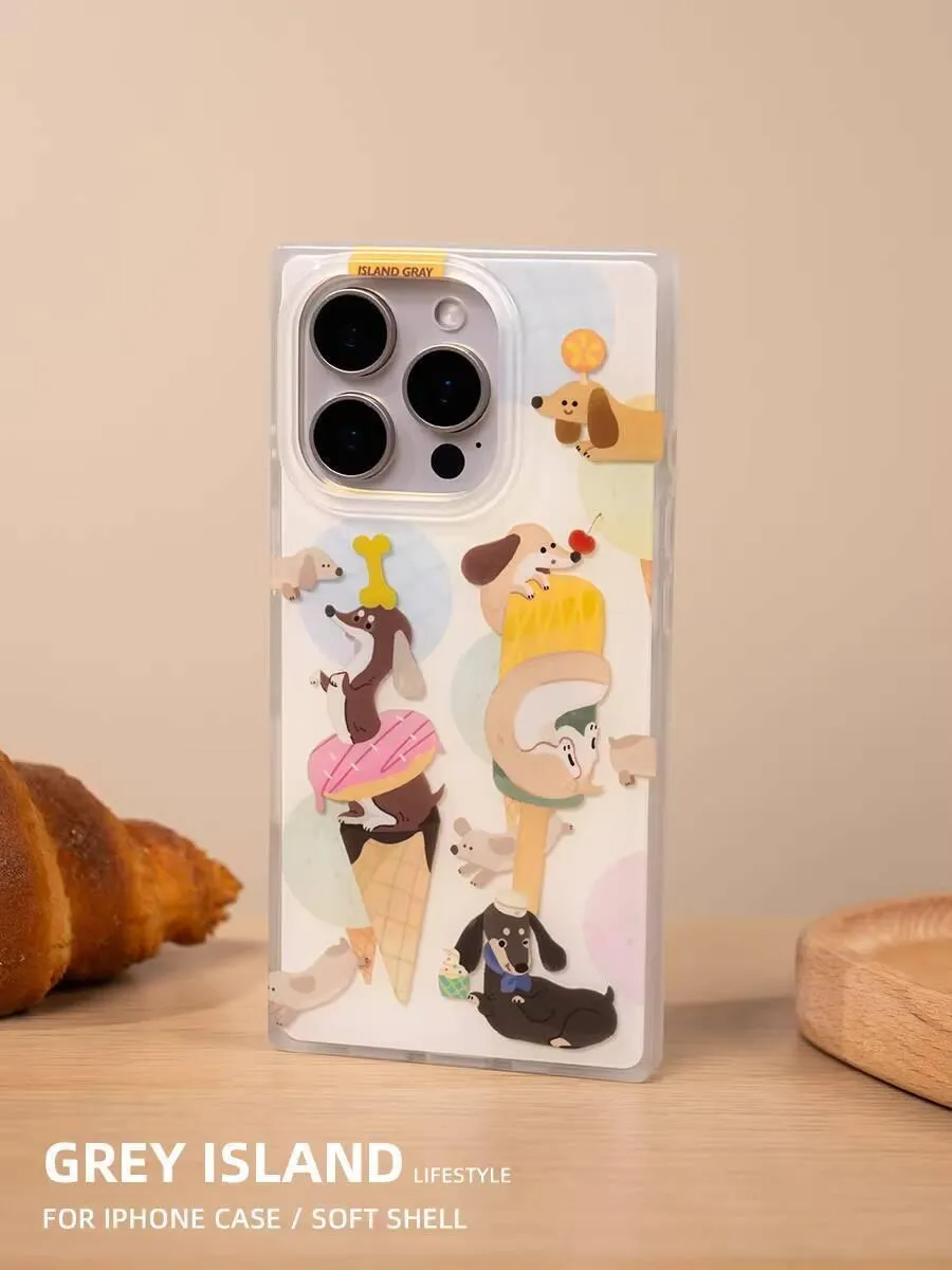甜筒臘腸小狗方形 iPhone 手機殼