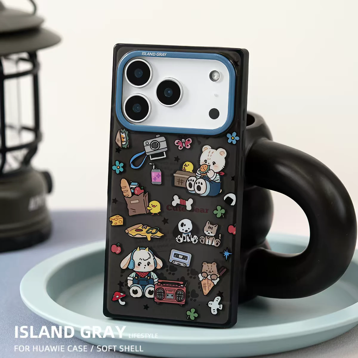 【灰島工作室】小熊日常透黑 iPhone方形手機殼