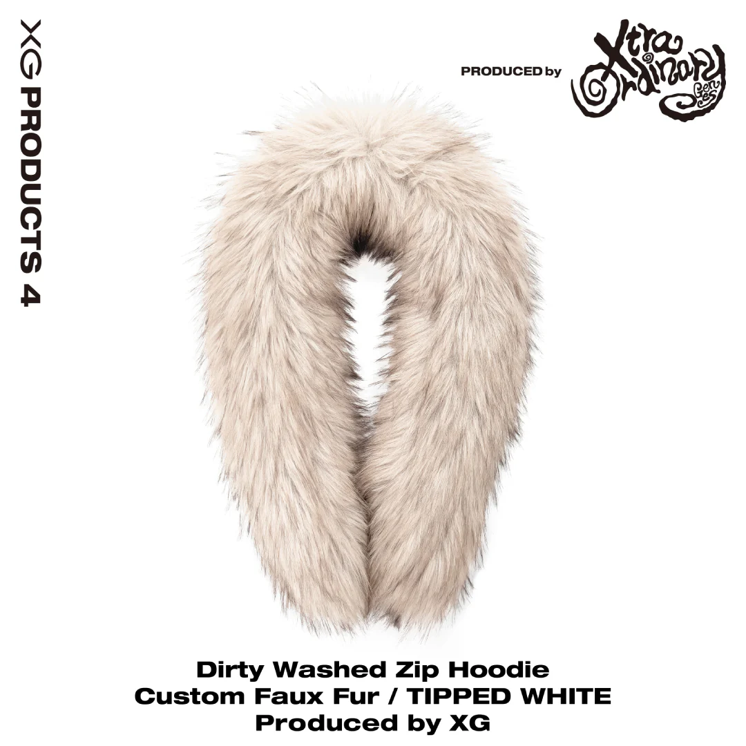 髒洗拉鍊連帽衫皮草毛領(白)｜Dirty Washed Zip Hoodie Custom Faux Fur / WHITE TIPPED Produced by XG
