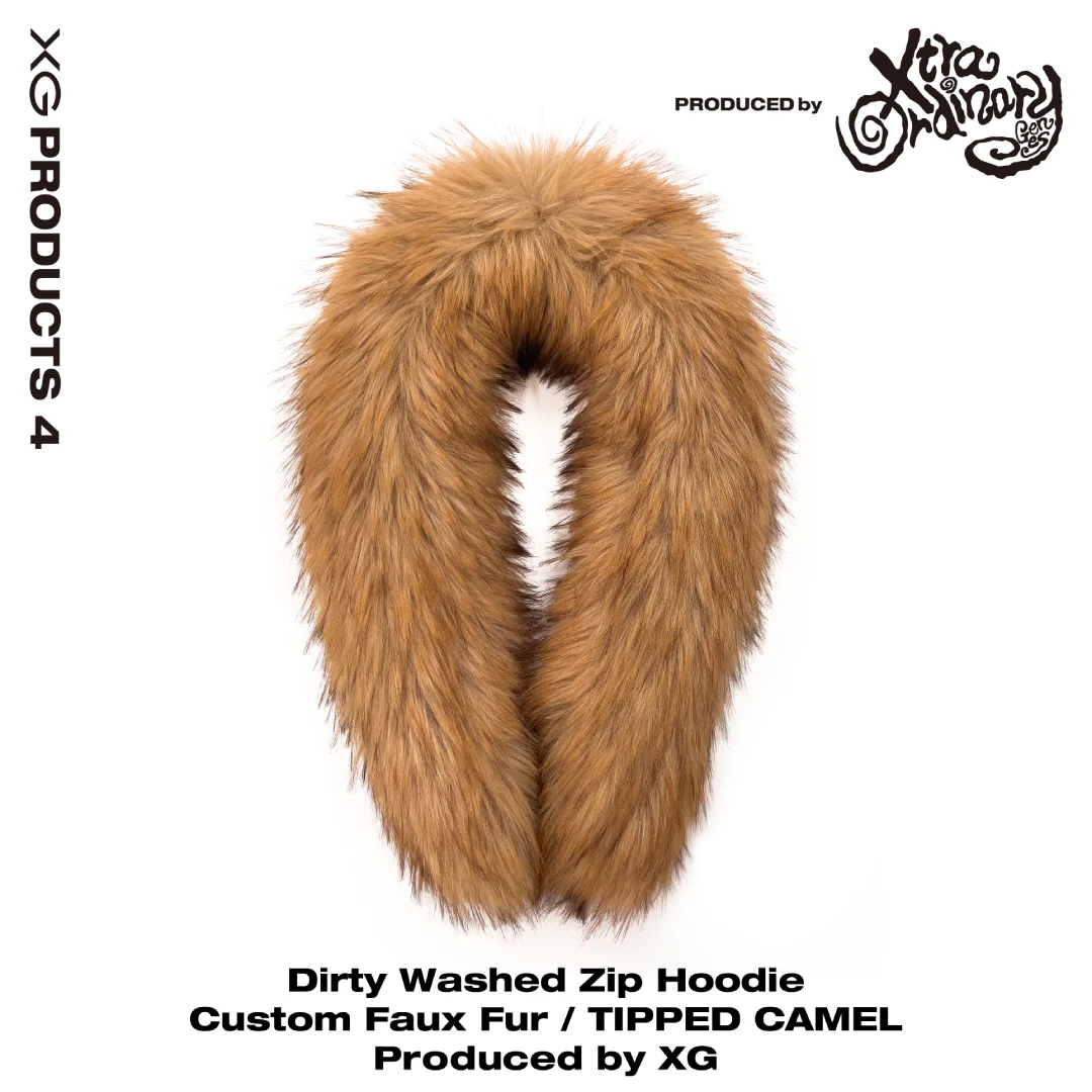 髒洗拉鍊連帽衫皮草毛領(焦糖棕)｜Dirty Washed Zip Hoodie Custom Faux Fur / CAMEL TIPPED Produced by XG
