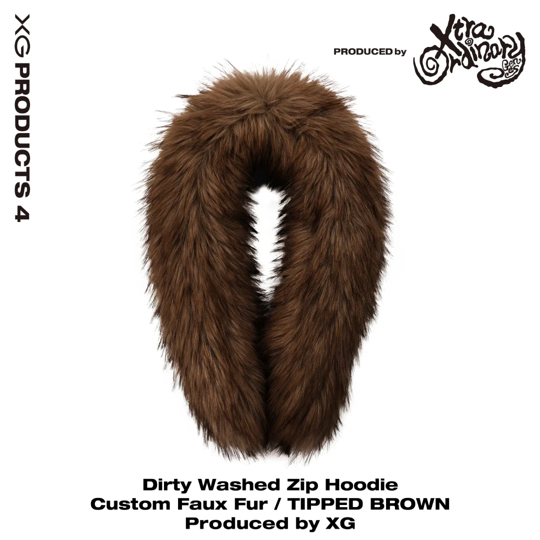 髒洗拉鍊連帽衫皮草毛領(棕)｜Dirty Washed Zip Hoodie Custom Faux Fur / BROWN TIPPED Produced by XG