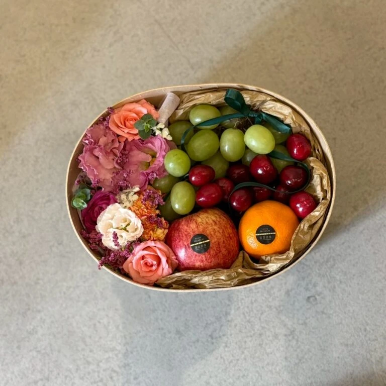 橢圓形牛皮花藝水果禮盒