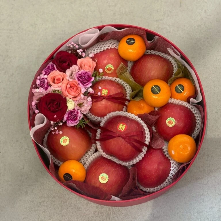花藝水果圓形大禮盒(紅色系)
