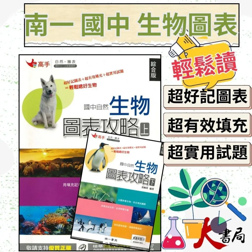 《國中生物》南一國中『生物圖表攻略 上、下』自然圖表 國一、國三適用 綜合版