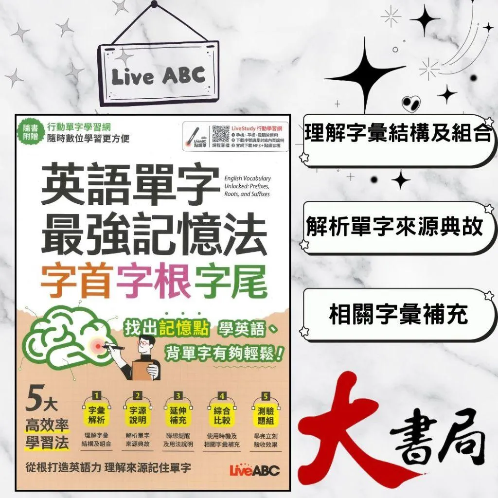LiveABC『英文單字最強記憶法字首字根字尾』分類詳盡 單字練習 字彙解析 QR碼音檔