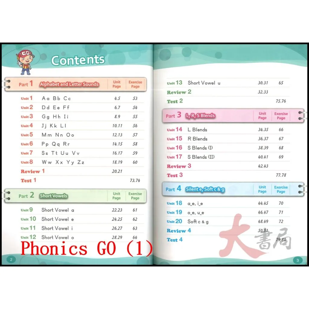 堂奧圖書『Phonics GO 1、2』自然發音 課文+習作+線上音檔 適學齡前到國小