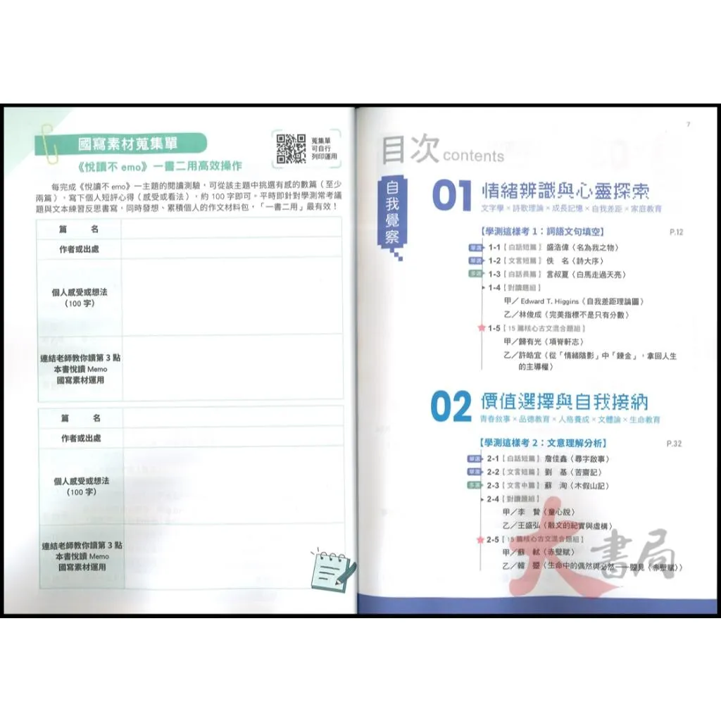 《高中國文閱讀》翰林高中『悅讀不emo』議題統整 閱讀理解 漸進式閱讀 附寫作手冊+解答本