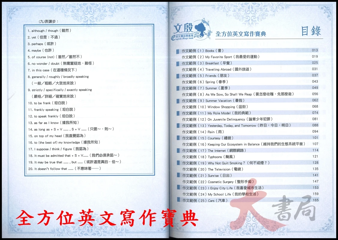 華逵高中『全方位英文寫作寶典』範文 核心字彙 片語 英文作文 文殷英文魔法書系列 升大學總複習教材 高中英文