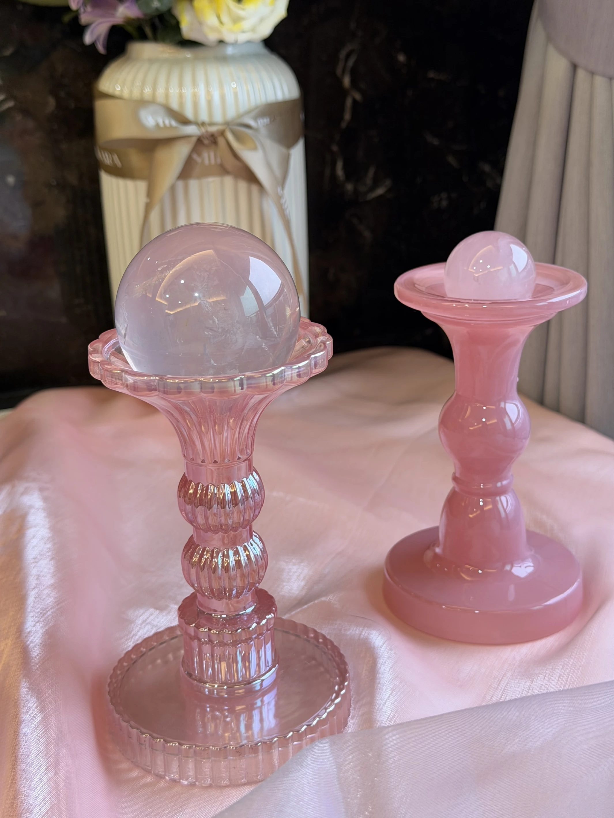 瑰麗綻放・粉色療癒水晶球系列（星芒粉晶 / 秘魯紅紋石）