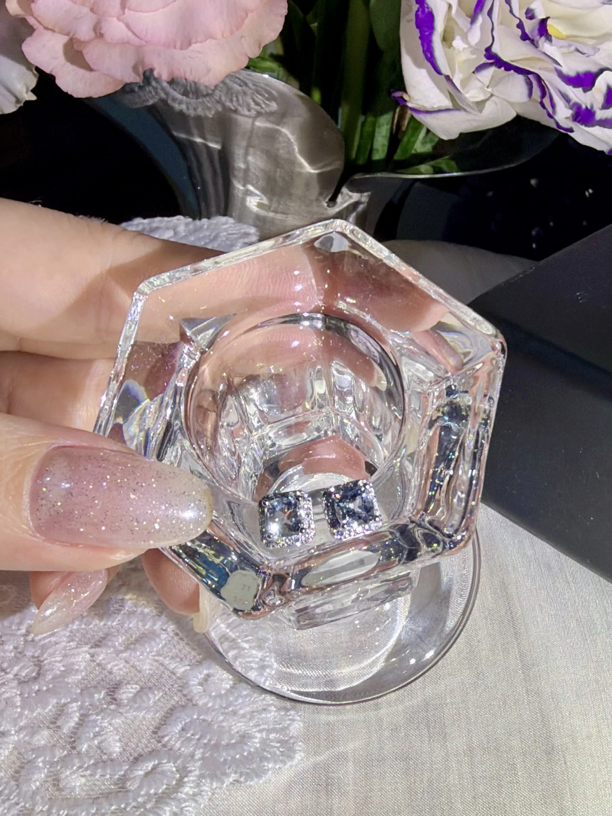 知性湛藍・海藍寶方形微鑲耳環