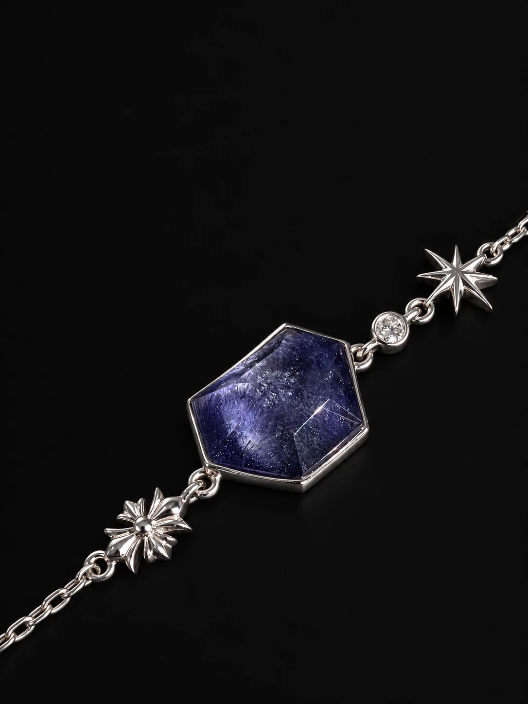 深藍星曜｜老礦藍線石六角隨形星芒手鍊