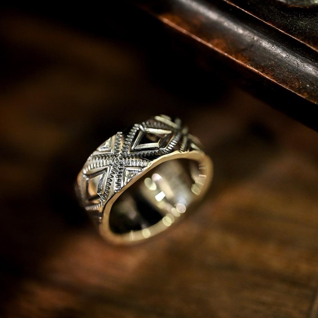 【HawK Vintage】North Works 立體 菱格 打印 平打戒 戒指 W 052