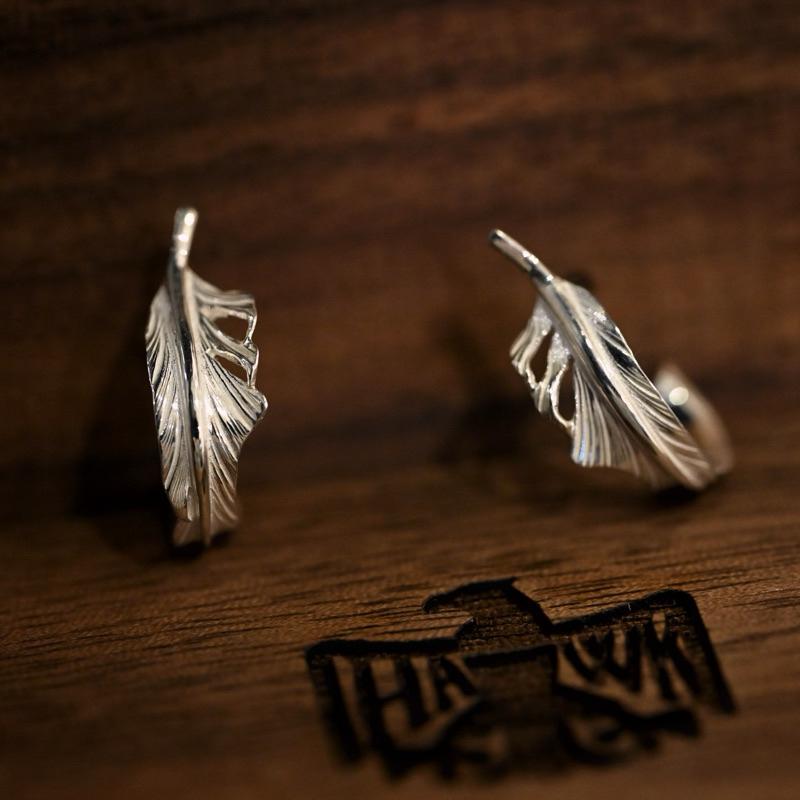 【HawK Vintage】Yusuke Kosaka 小坂雄介「Feather」銀 羽毛 耳針 耳環