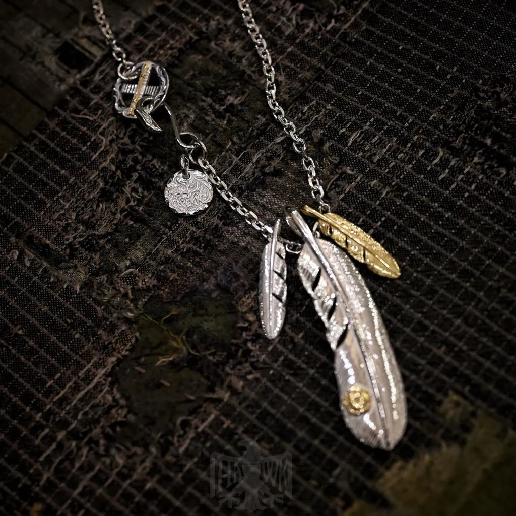 【HawK Vintage】日本手造 La Key 木賀しん 櫻 彫 唐草 銀牌 掛墜 項鍊 鍊組