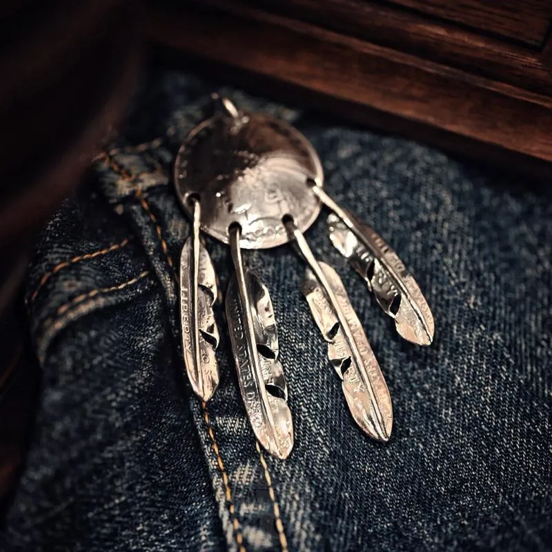 【Hawk Vintage】特注 North Works 銀幣 捕夢網 羽毛 掛墜吊墜 項鍊 N- 670