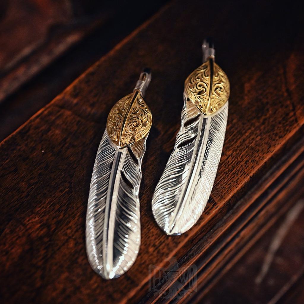 【HawK Vintage】日本手造 La Key 木賀しん 唐草 上金 羽毛 Feather XL 項鍊 吊墜