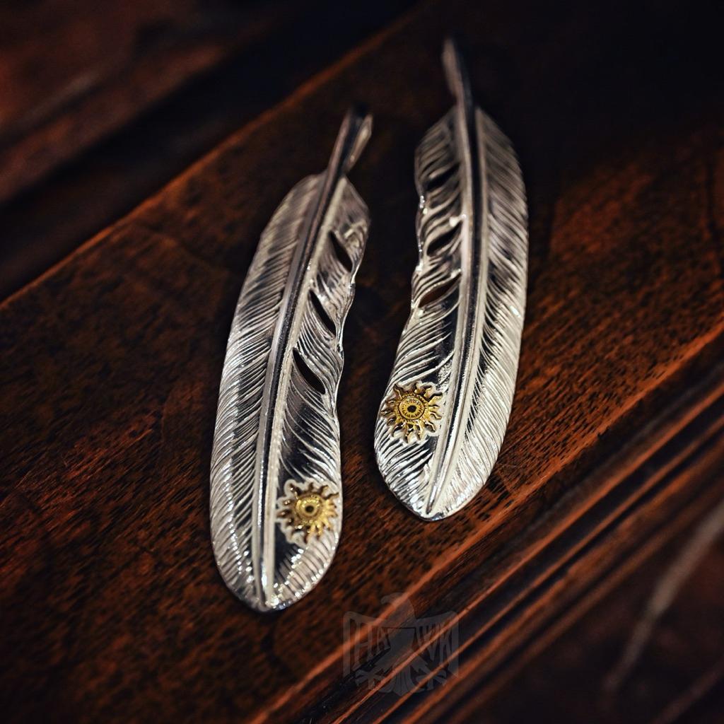 【HawK Vintage】日本手造 La Key 木賀しん 太陽 點金 羽毛 Feather XL 項鍊 吊墜