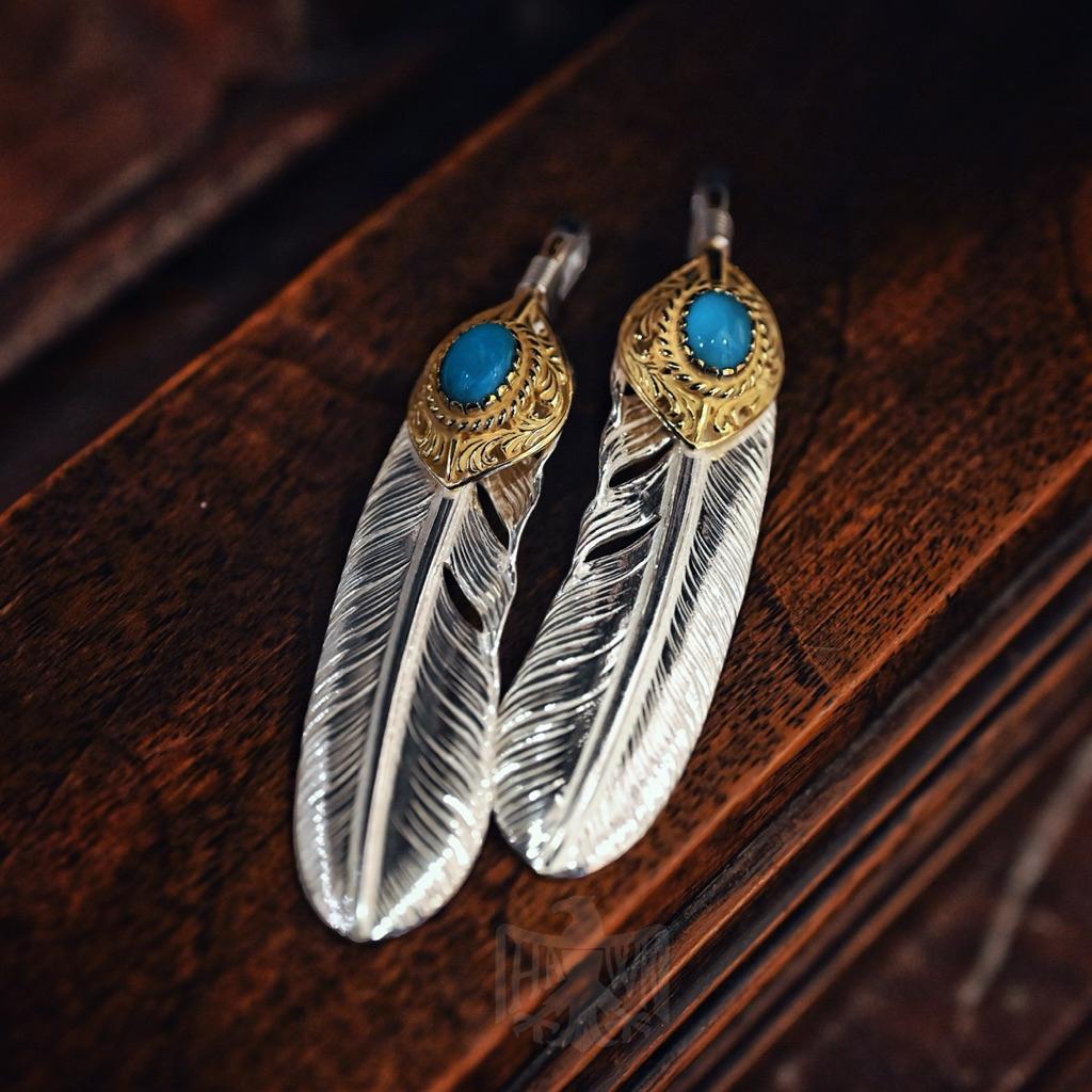 【HawK Vintage】日本手造 La Key 木賀しん 唐草 上金 松石 TQ 羽毛 Feather XL 吊墜