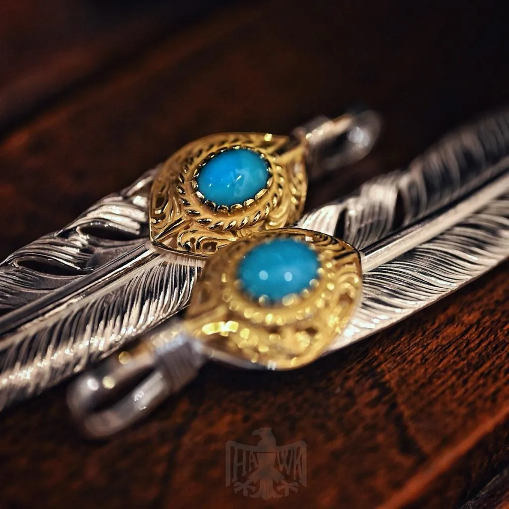 【HawK Vintage】日本手造 La Key 木賀しん 唐草 上金 松石 TQ 羽毛 Feather XL 吊墜