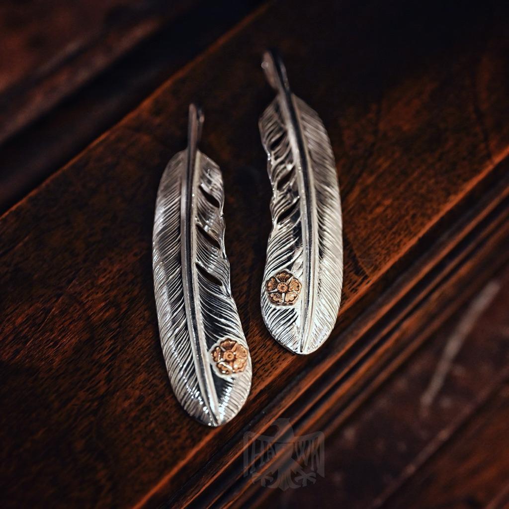 【HawK Vintage】日本手造 La Key 木賀しん 玫瑰金 櫻花 點金 羽毛 Feather XL 項鍊 吊墜