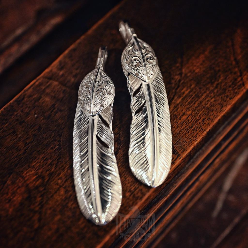 【HawK Vintage】日本手造 La Key 木賀しん 唐草 上銀 羽毛 Feather XL 項鍊 吊墜