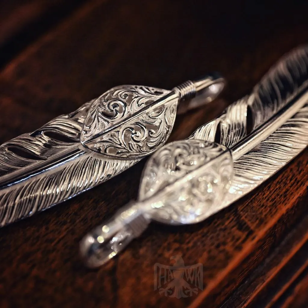 【HawK Vintage】日本手造 La Key 木賀しん 唐草 上銀 羽毛 Feather XL 項鍊 吊墜