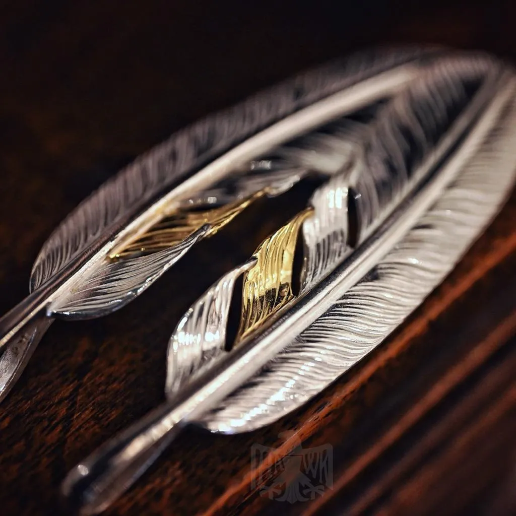 【HawK Vintage】日本手造 La Key 木賀しん 24K 片金 點金 羽毛 Feather XL 項鍊 吊墜