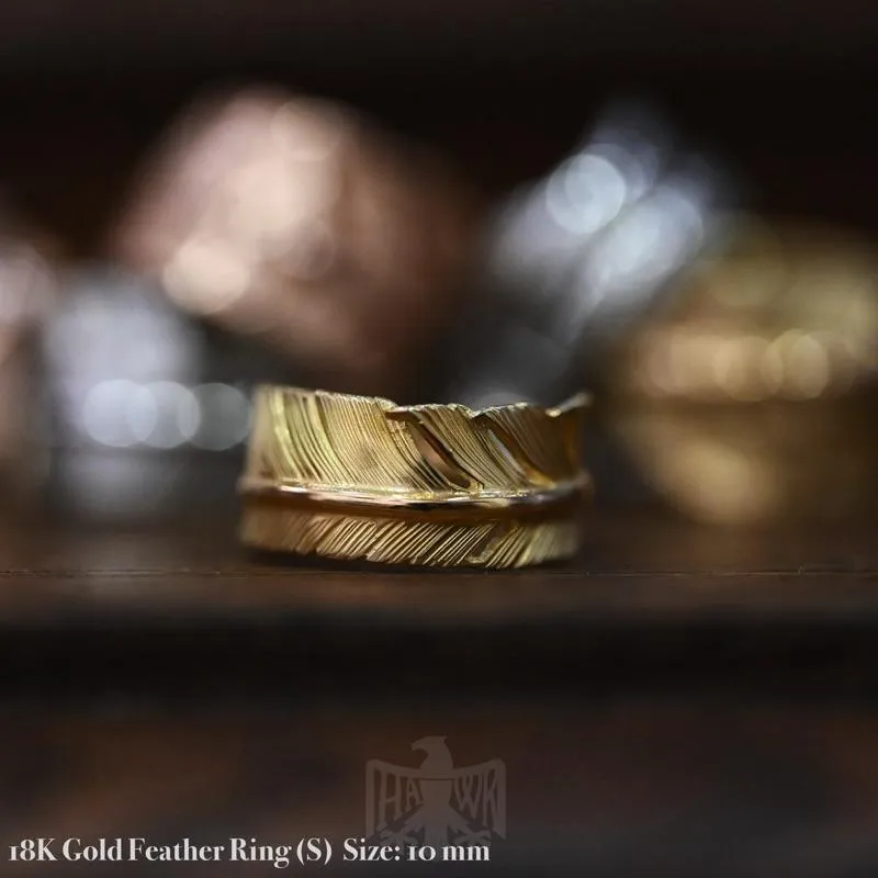 【HawK Vintage】Lucky John 頂級特注 18K 全金 羽毛戒 S 羽毛 戒指Ｙ- 074