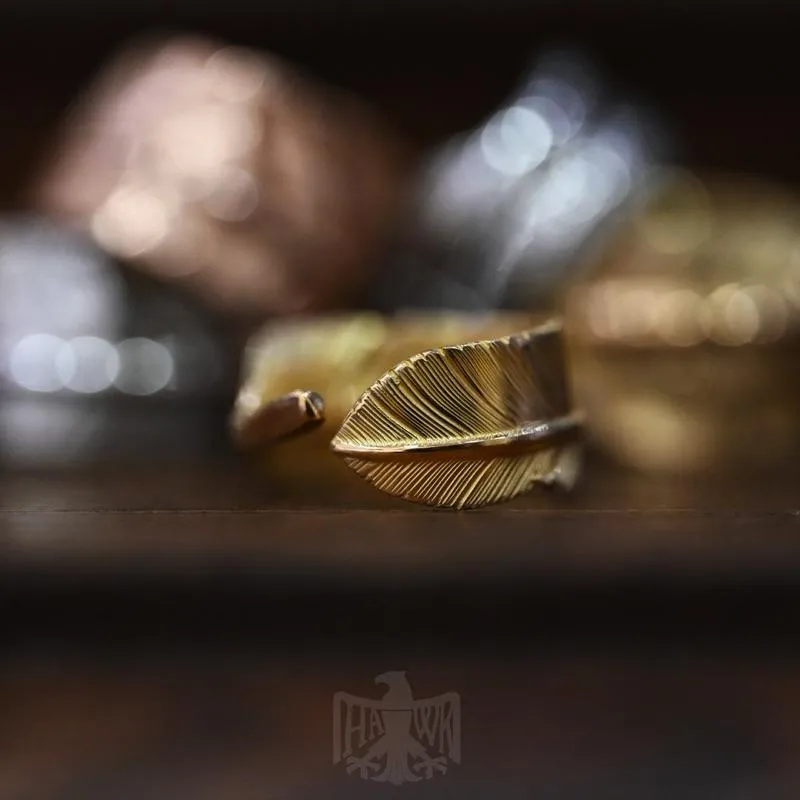 【HawK Vintage】Lucky John 頂級特注 18K 全金 羽毛戒 S 羽毛 戒指Ｙ- 074