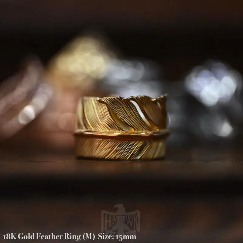 【HawK Vintage】Lucky John 頂級特注 18K 全金 羽毛戒 M 羽毛 戒指Ｙ- 074