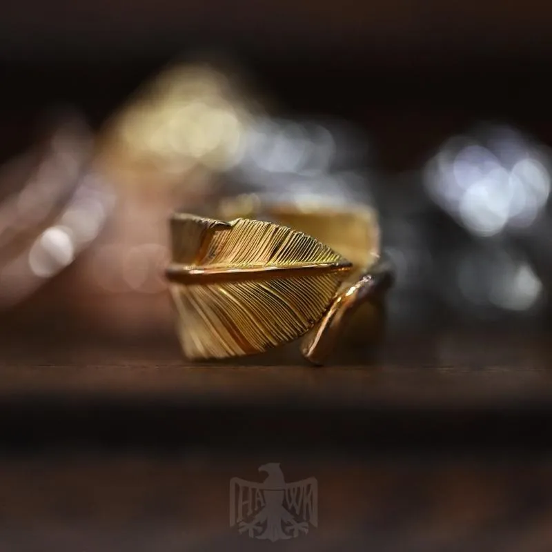 【HawK Vintage】Lucky John 頂級特注 18K 全金 羽毛戒 M 羽毛 戒指Ｙ- 074