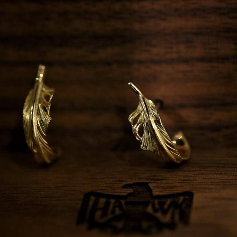 【HawK Vintage】Yusuke Kosaka 小坂雄介「Gold Feather」金 羽毛 耳針 耳環