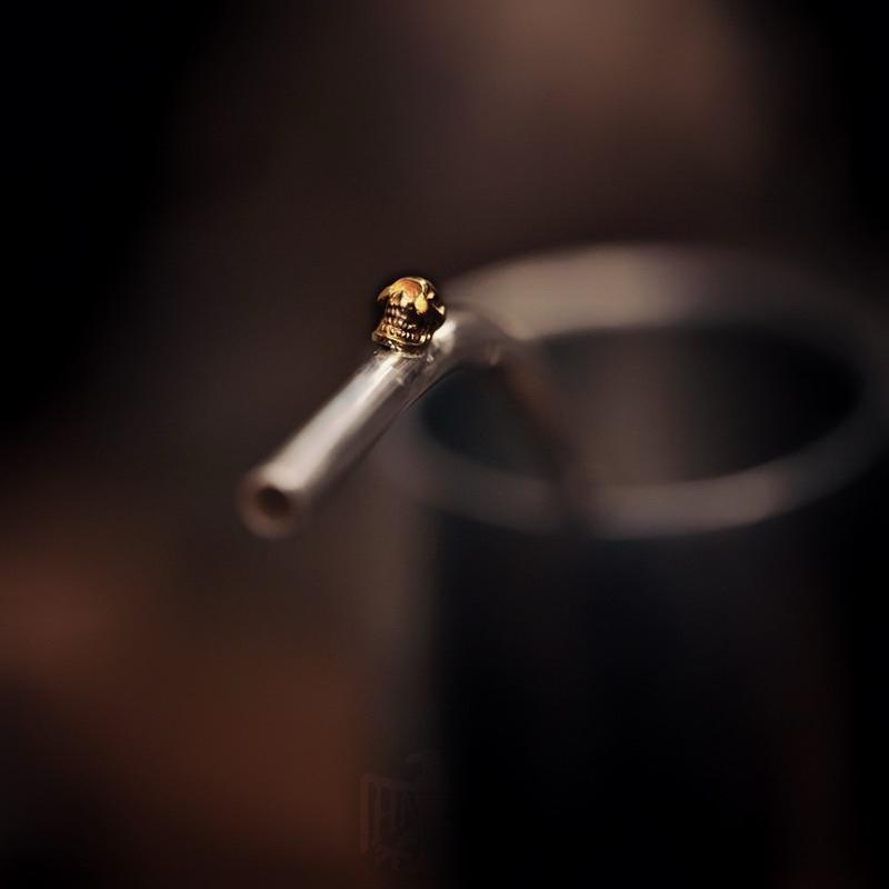 【Hawk Vintage】 《Stop Light Co 高山隆》特注 稀少 改造 手敲 迷你 金骷髏 純銀 吸管 🥤