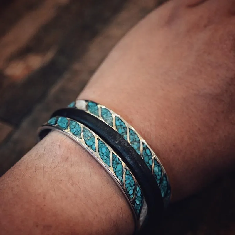 【HawK Vintage】Mt.Hill 手雕 內唐草 松石 平打 手鐲 Chip Inlay 15BL06